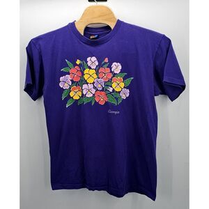 Vintage Sun Shirt Size Large Women Purple Georgia Flowers Single Stitch USA Made